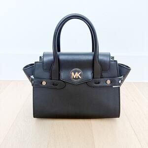 Michael Kors Satchel Black‎ Carmen Medium Belted Flap Saffiano Leather Purse